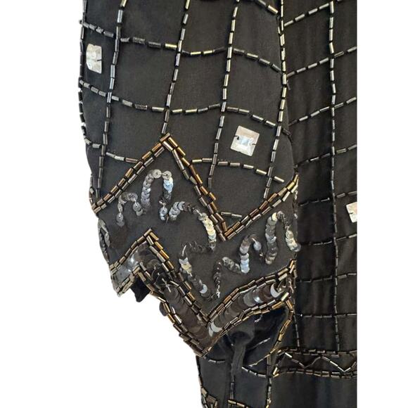 Vintage 90s Argenti Notte Silk Beaded Dress Women’s 8 Black Evening Cocktail - Picture 9 of 14